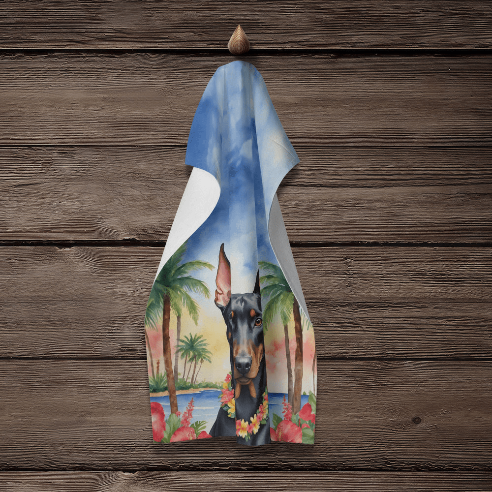 Glamorous Pups : Doberman Pinscher Luau Kitchen Towel