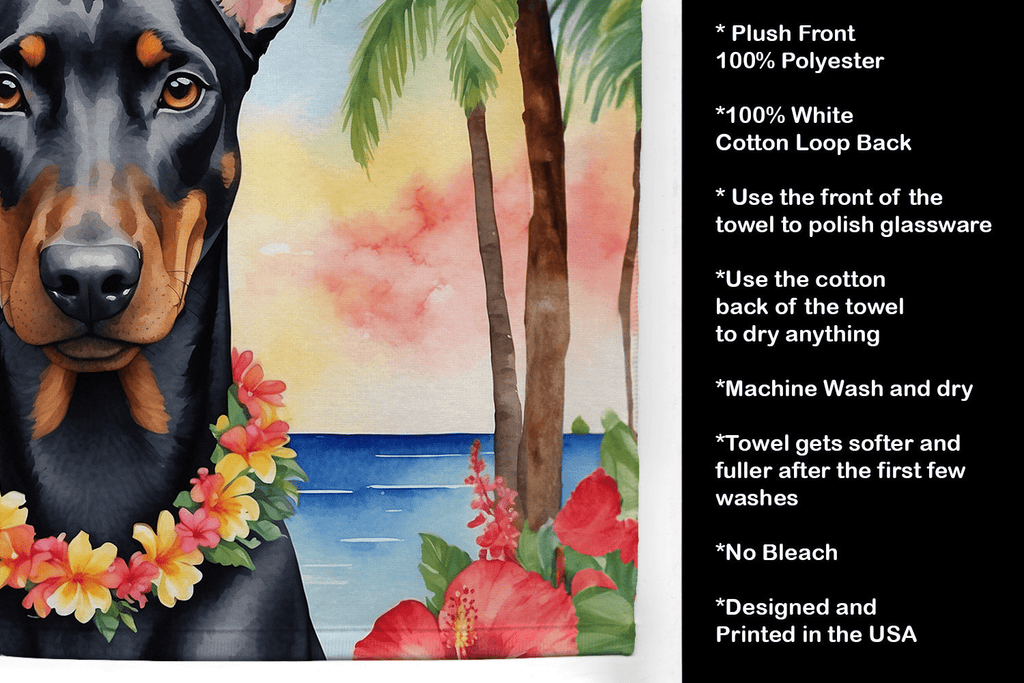 Glamorous Pups : Doberman Pinscher Luau Kitchen Towel