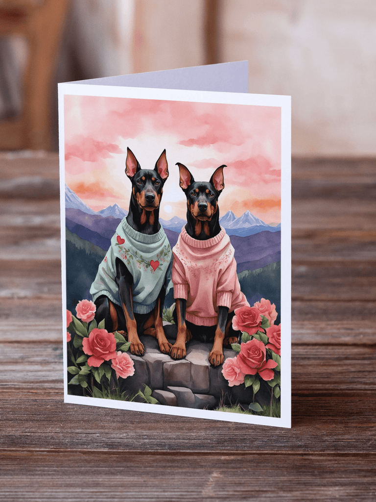 Glamorous Pups : Doberman Pinscher Two Hearts Greeting Cards Pack of 8