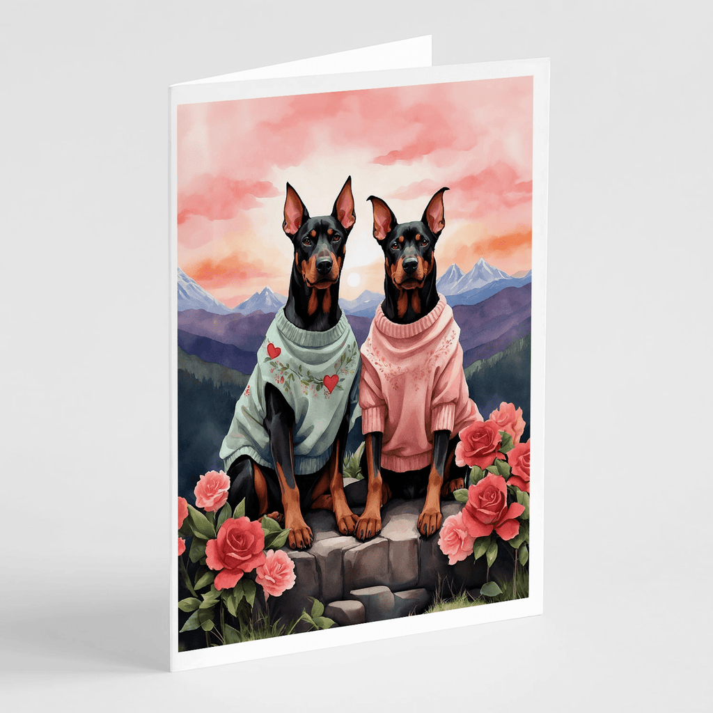Glamorous Pups : Doberman Pinscher Two Hearts Greeting Cards Pack of 8
