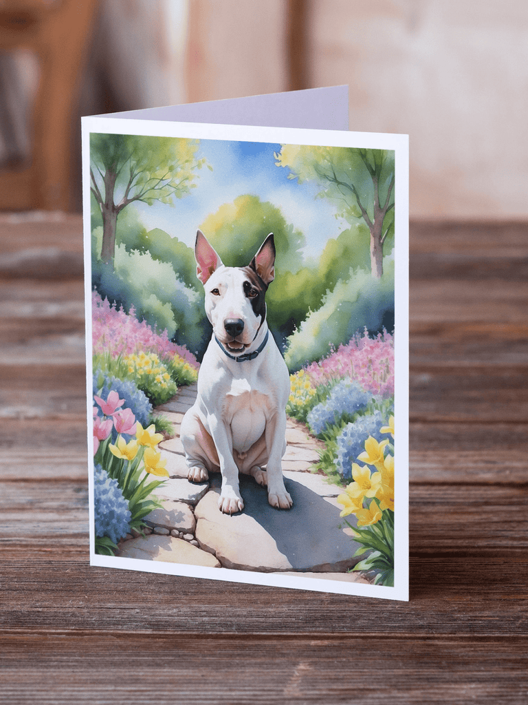 Glamorous Pups : English Bull Terrier Spring Path Greeting Cards Pack of 8