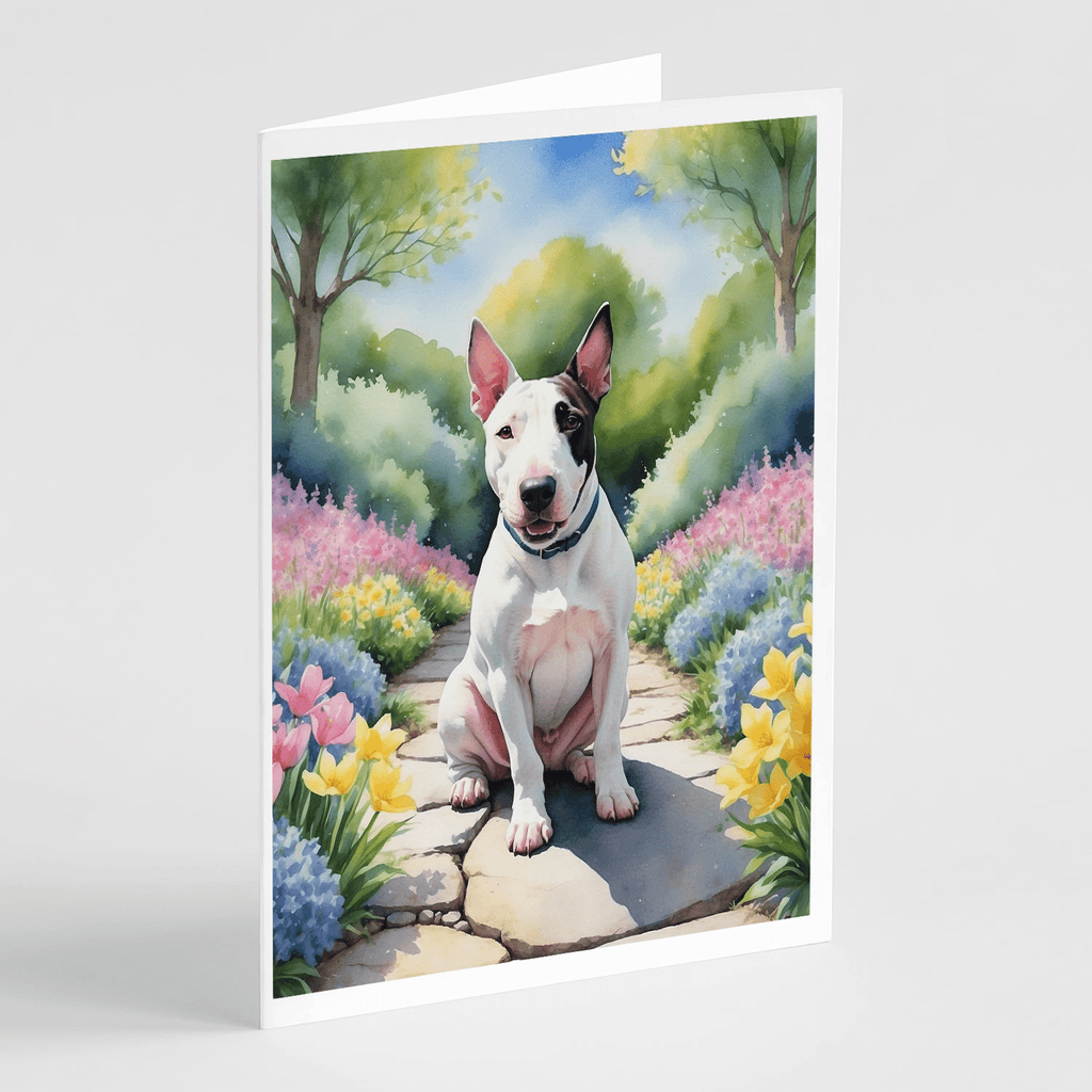 Glamorous Pups : English Bull Terrier Spring Path Greeting Cards Pack of 8