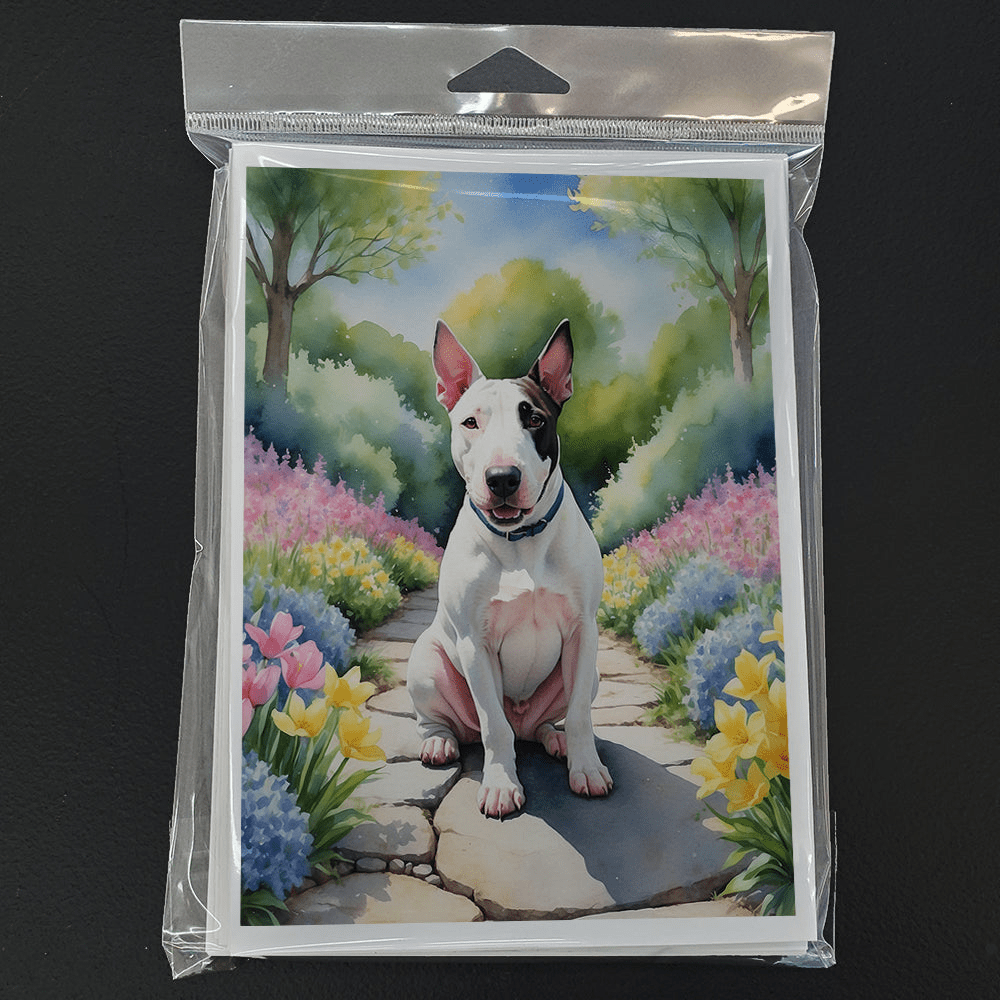 Glamorous Pups : English Bull Terrier Spring Path Greeting Cards Pack of 8
