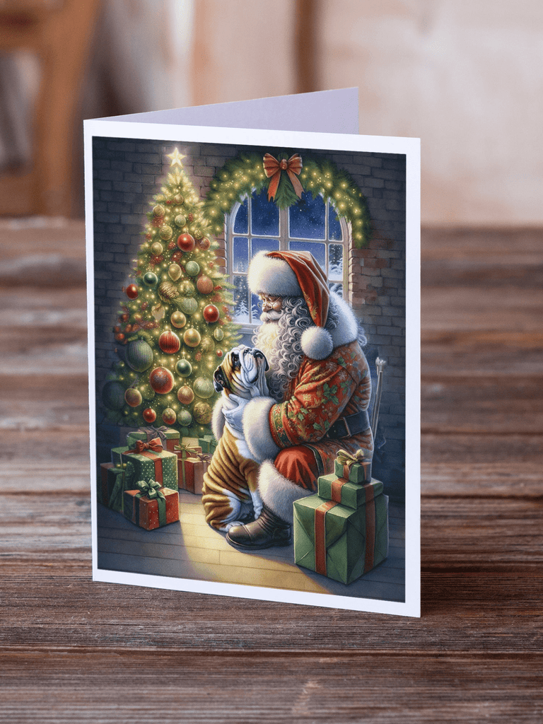 Glamorous Pups : English Bulldog and Santa Claus Greeting Cards Pack of 8