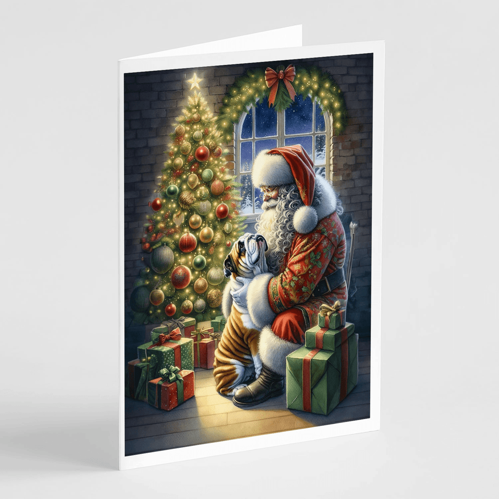 Glamorous Pups : English Bulldog and Santa Claus Greeting Cards Pack of 8