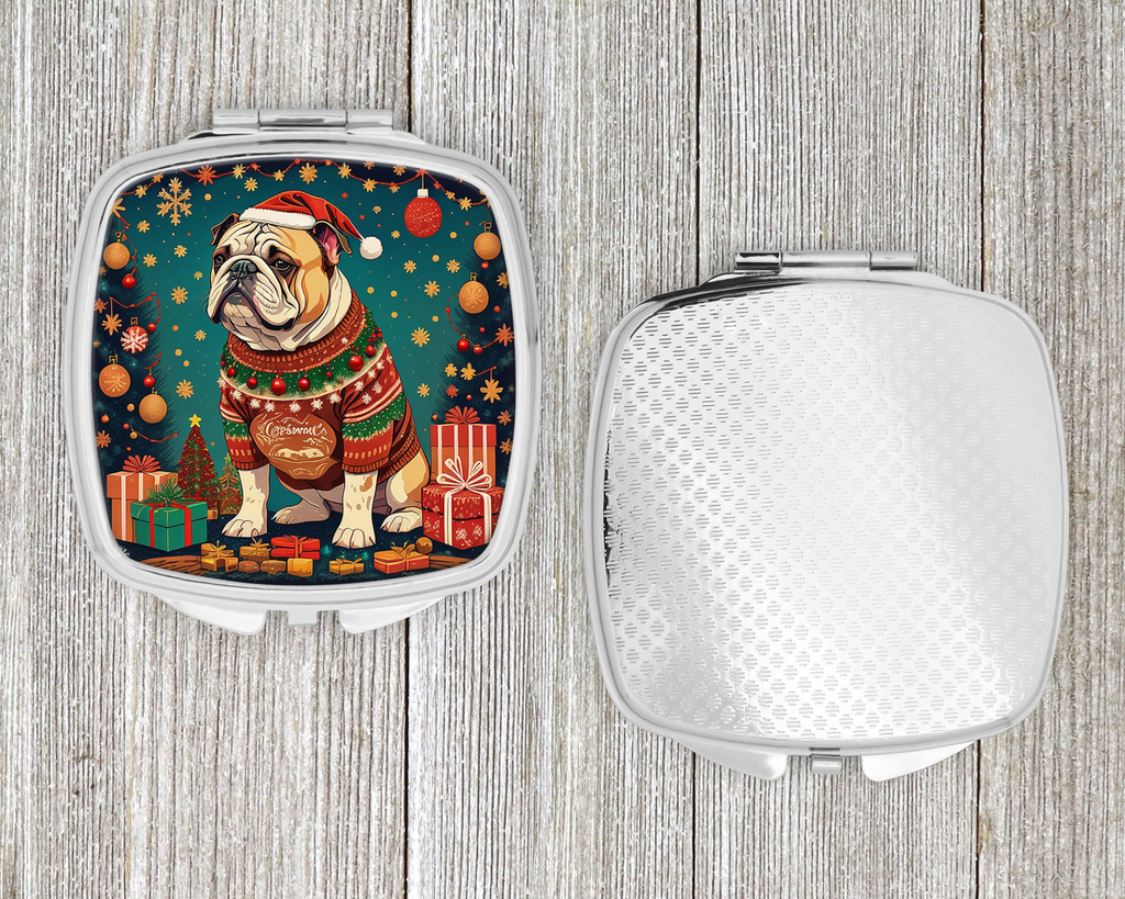 Glamorous Pups : English Bulldog Christmas Compact Mirror