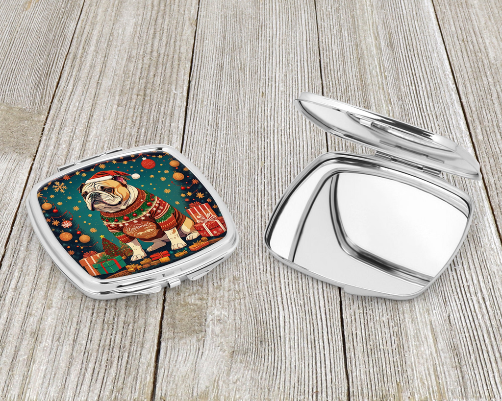 Glamorous Pups : English Bulldog Christmas Compact Mirror