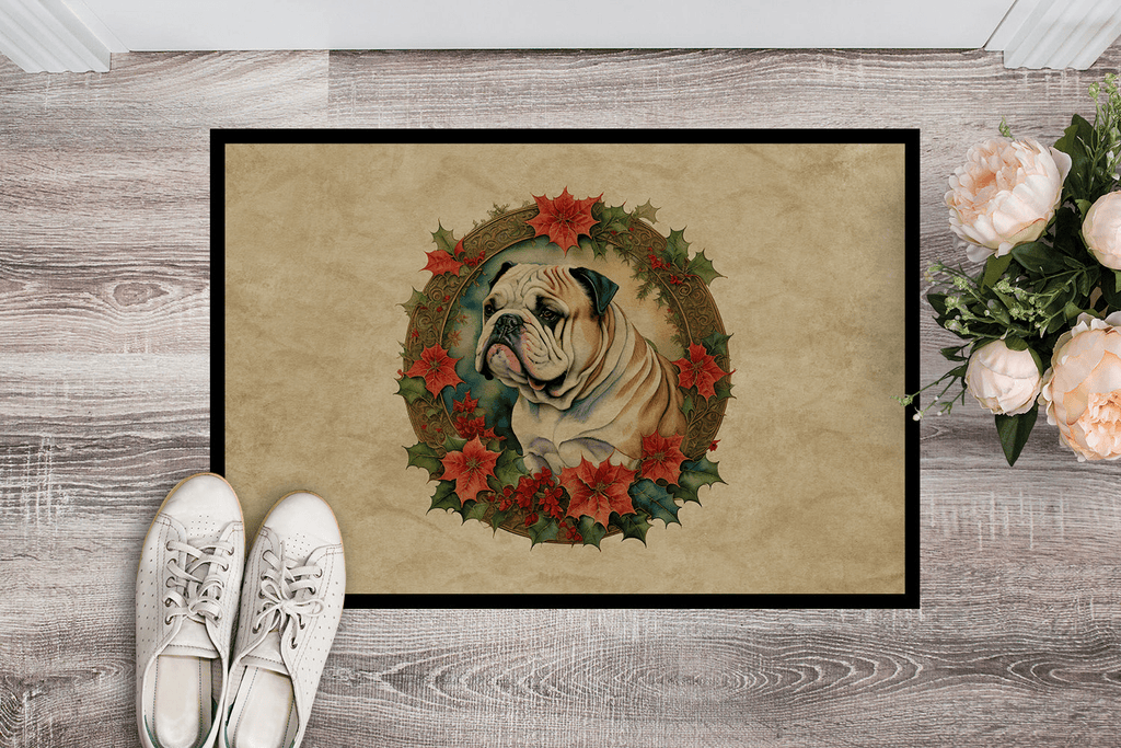 Glamorous Pups : English Bulldog Christmas Flowers Doormat