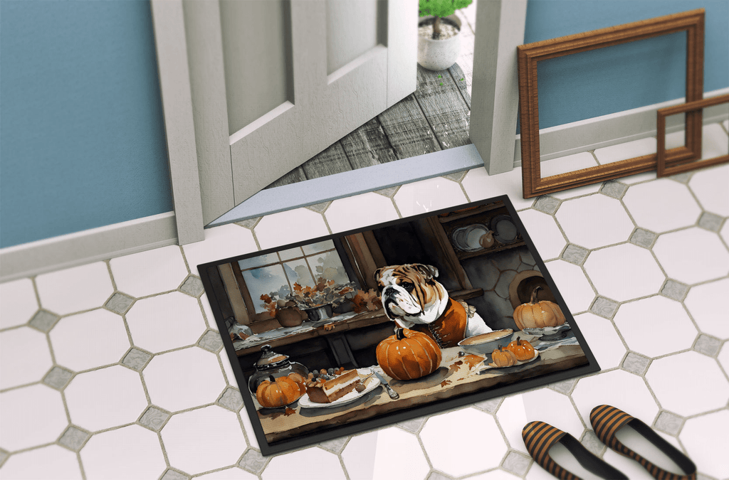 Glamorous Pups : English Bulldog Fall Kitchen Pumpkins Doormat