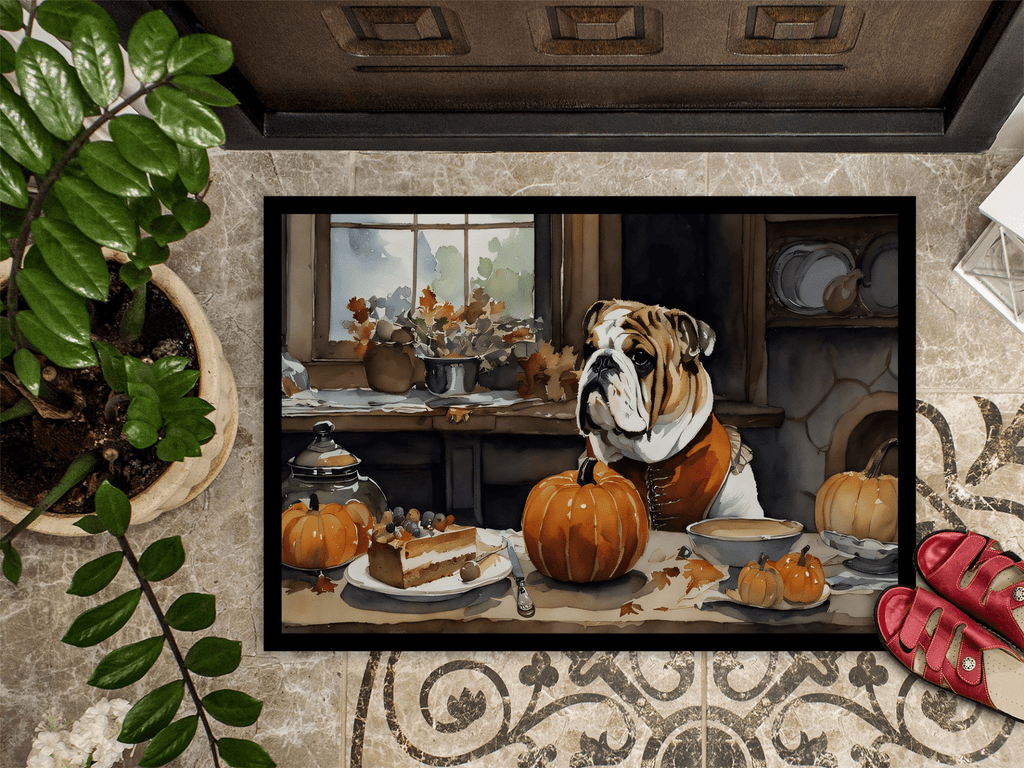 Glamorous Pups : English Bulldog Fall Kitchen Pumpkins Doormat