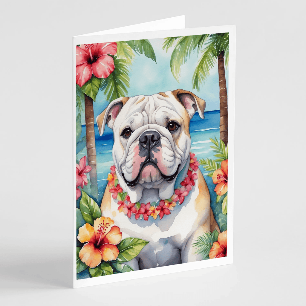 Glamorous Pups : English Bulldog Luau Greeting Cards Pack of 8