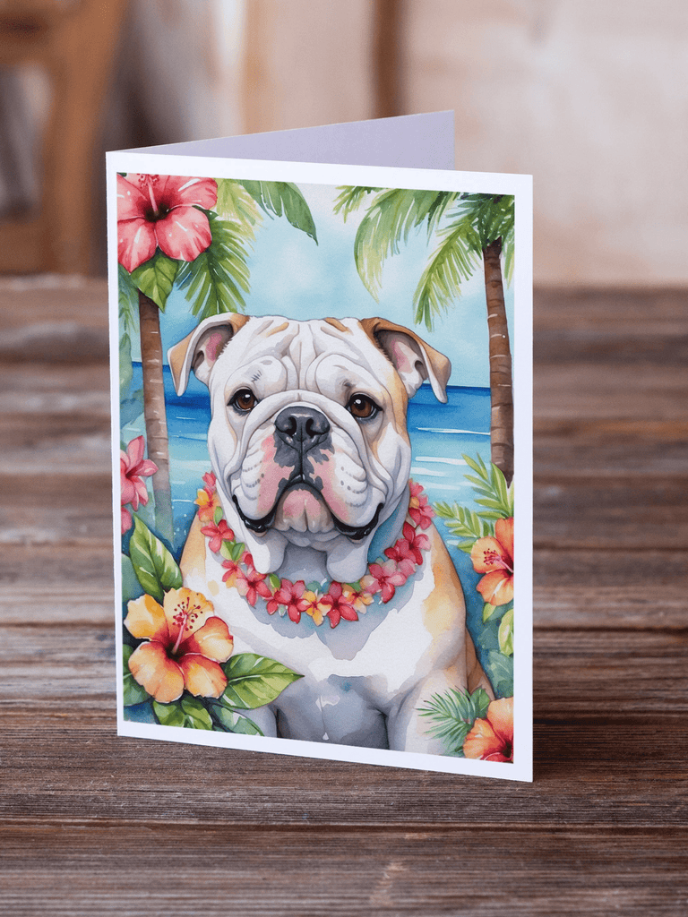 Glamorous Pups : English Bulldog Luau Greeting Cards Pack of 8