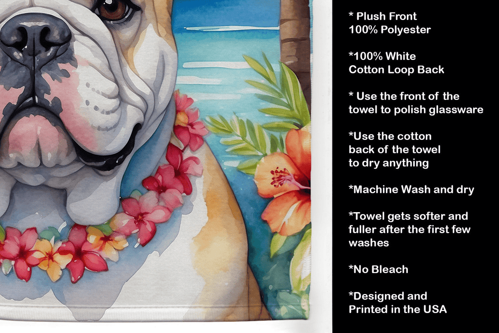 Glamorous Pups : English Bulldog Luau Kitchen Towel