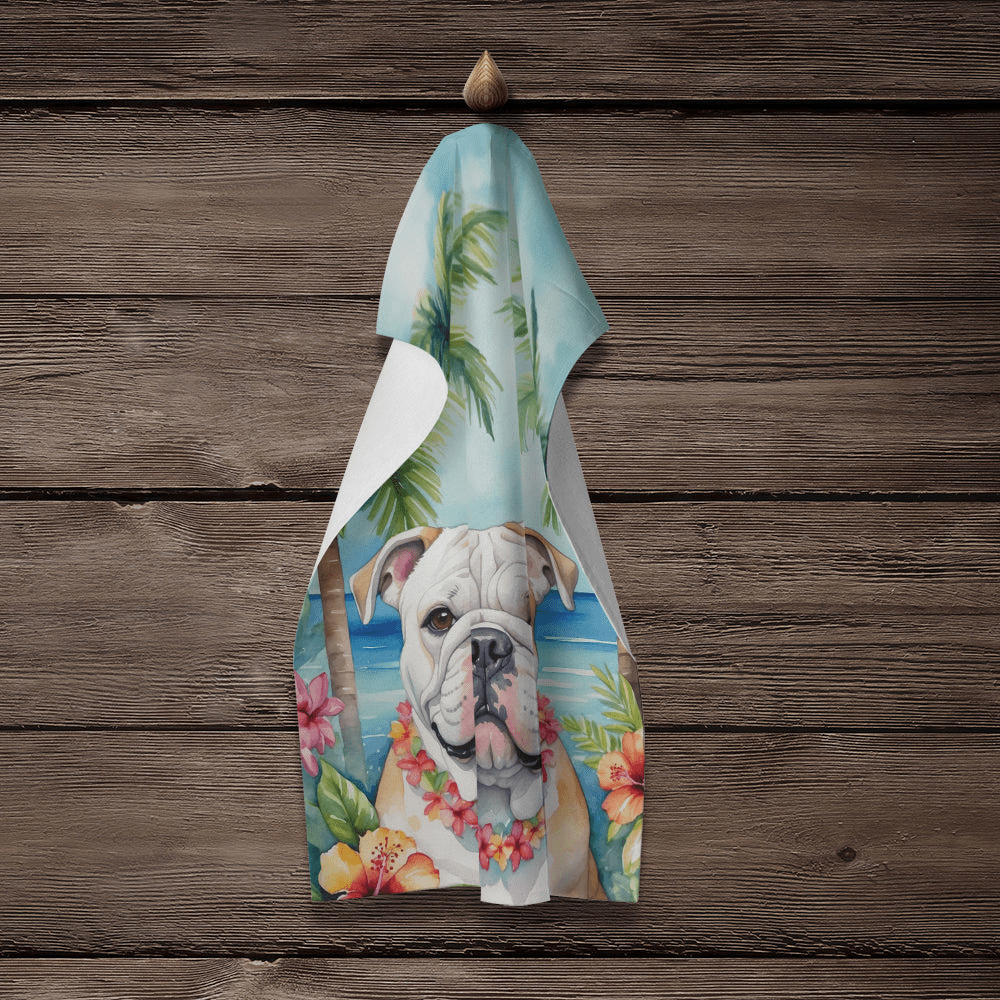 Glamorous Pups : English Bulldog Luau Kitchen Towel