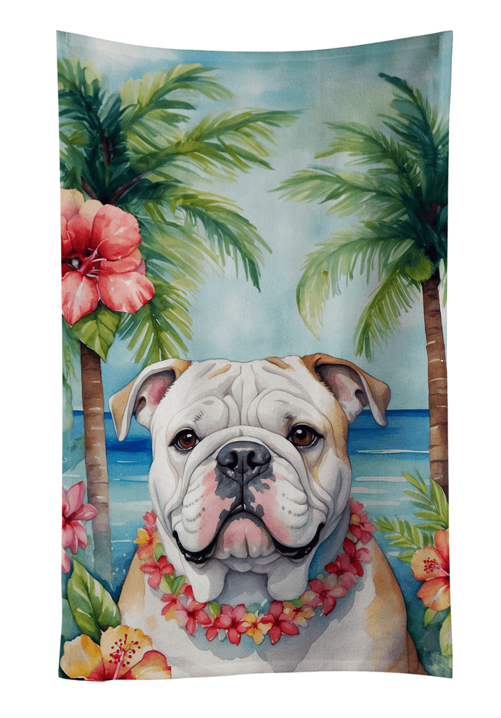 Glamorous Pups : English Bulldog Luau Kitchen Towel