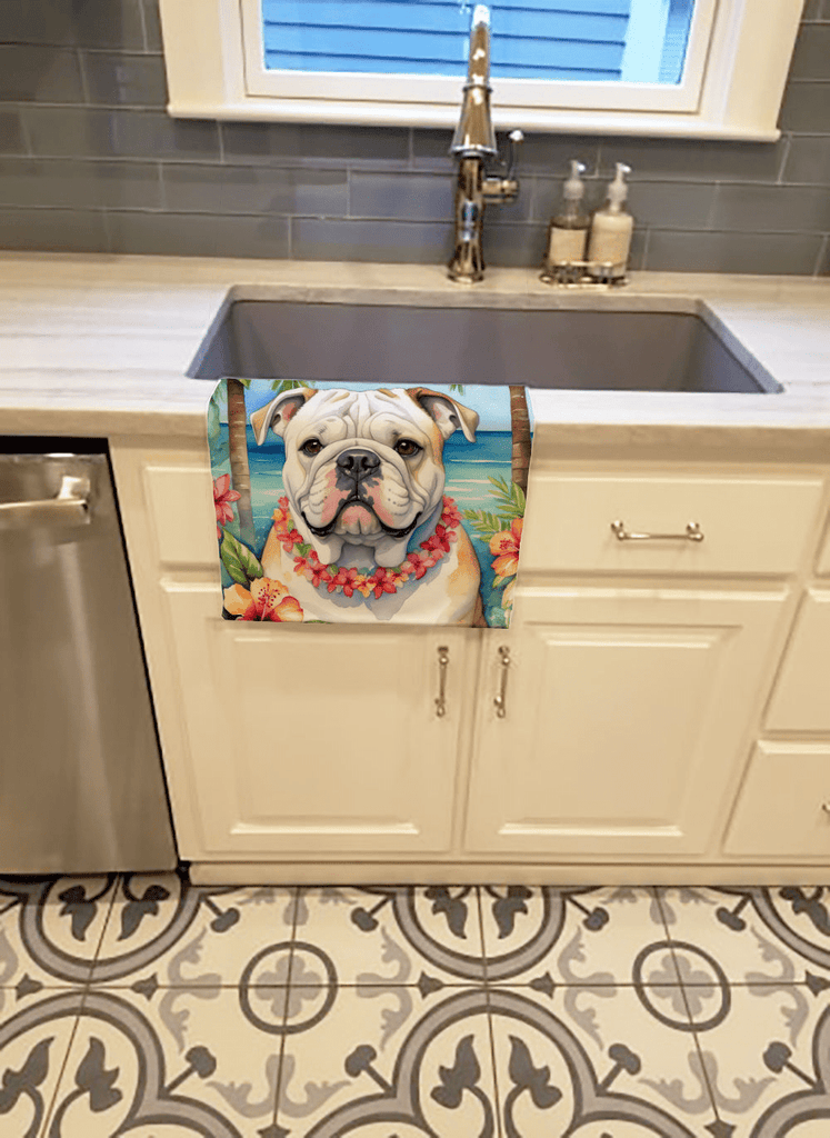 Glamorous Pups : English Bulldog Luau Kitchen Towel