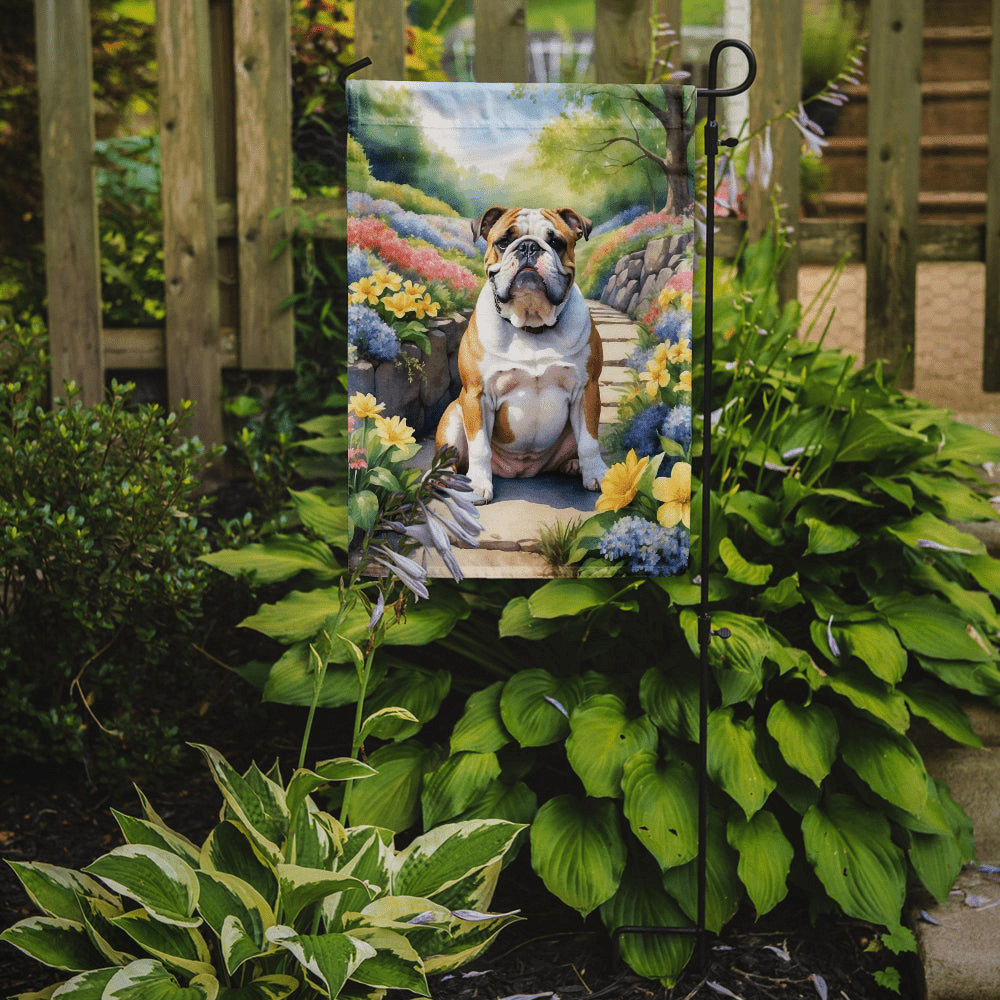 Glamorous Pups : English Bulldog Spring Path Garden Flag