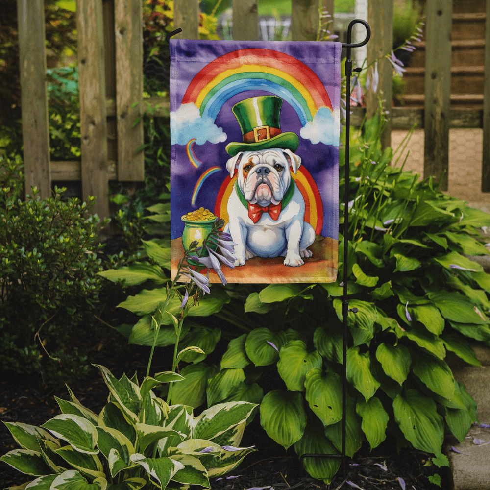 Glamorous Pups : English Bulldog St Patrick's Day Garden Flag