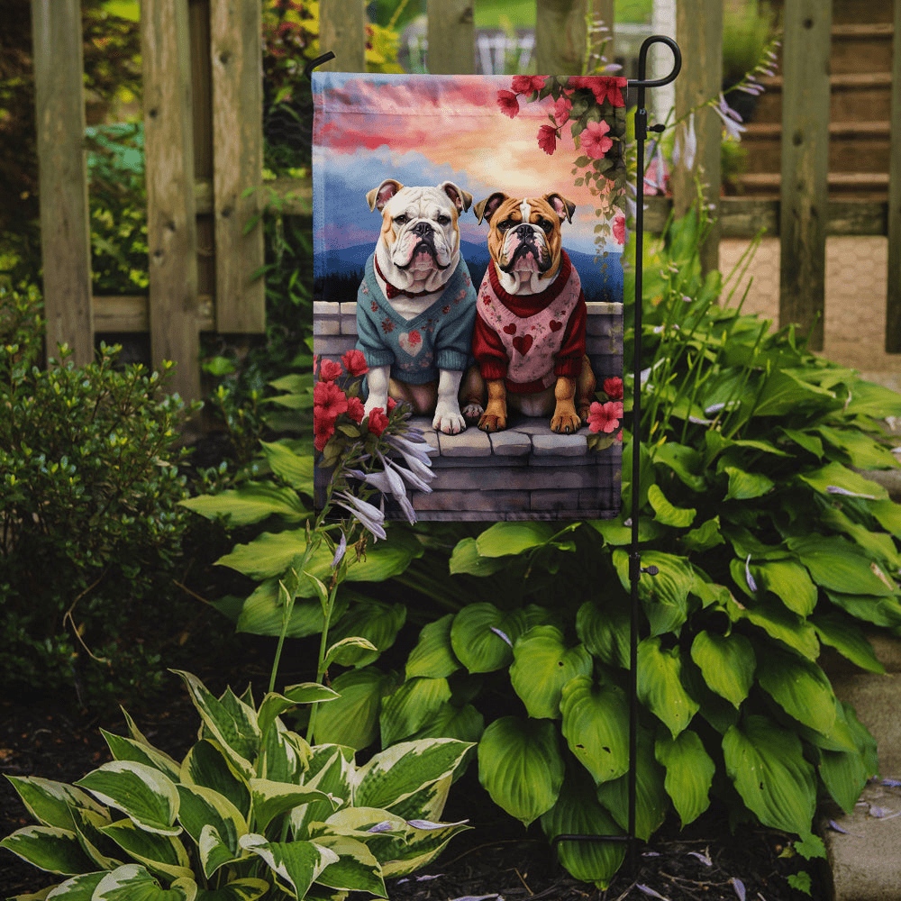 Glamorous Pups : English Bulldog Two Hearts Garden Flag