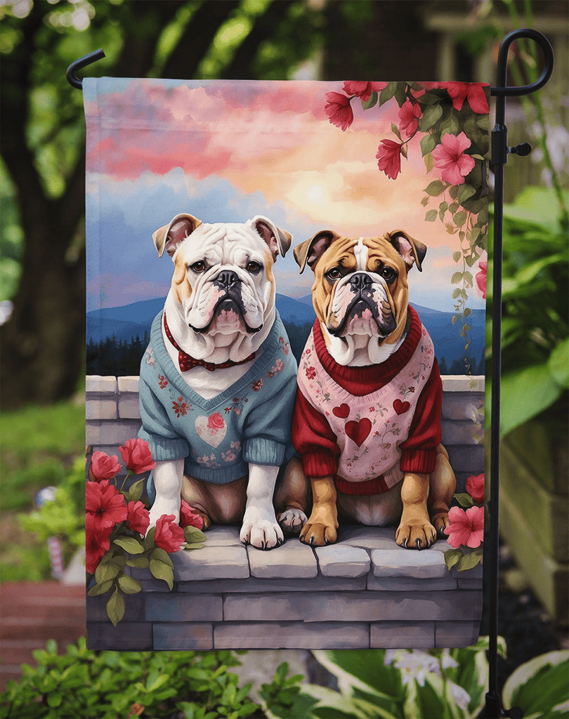 Glamorous Pups : English Bulldog Two Hearts Garden Flag
