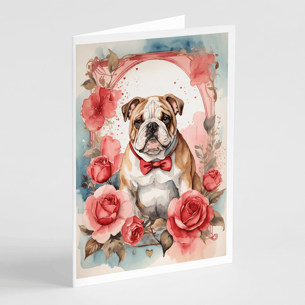 Glamorous Pups : English Bulldog Valentine Roses Greeting Cards Pack of 8