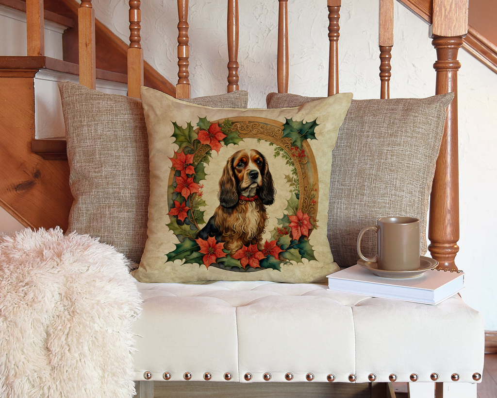 Glamorous Pups : English Cocker Spaniel Christmas Flowers Throw Pillow