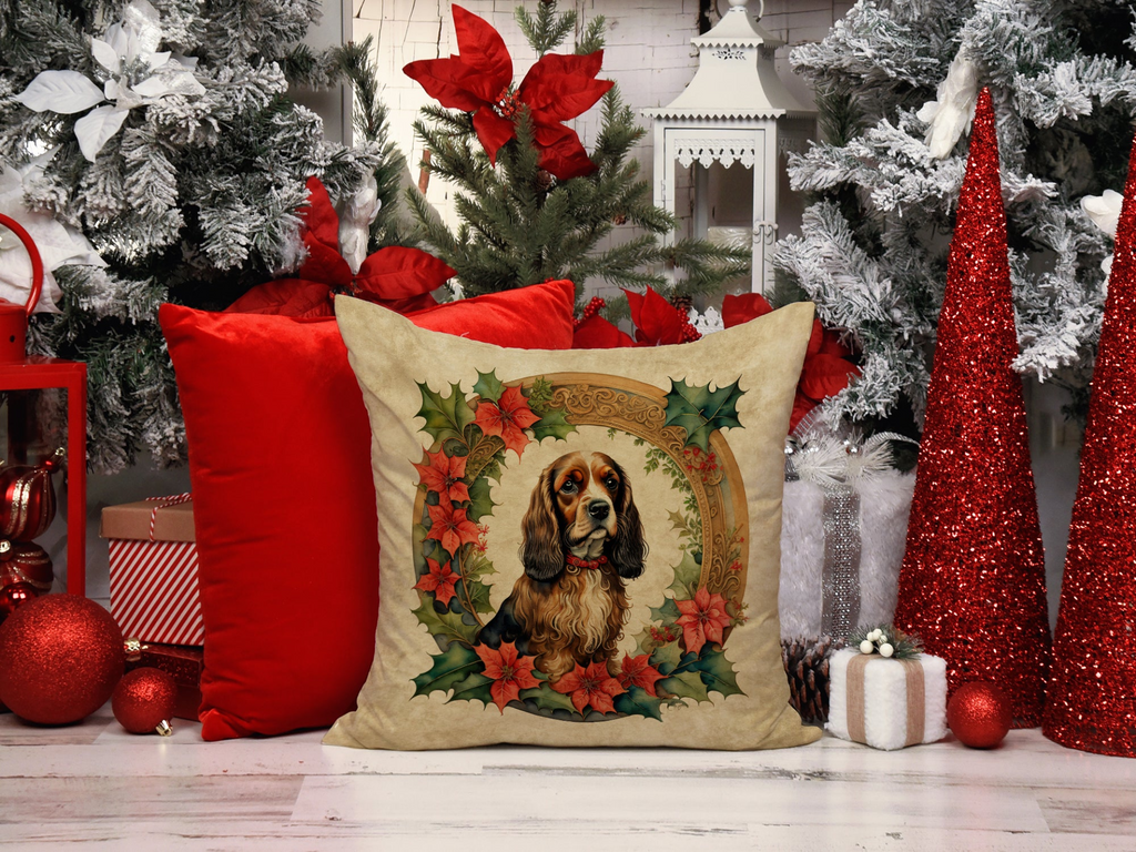 Glamorous Pups : English Cocker Spaniel Christmas Flowers Throw Pillow