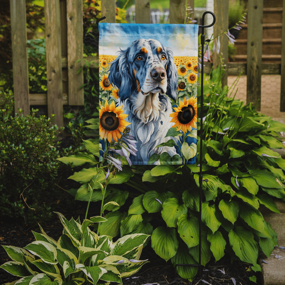 Glamorous Pups : English Setter in Sunflowers Garden Flag