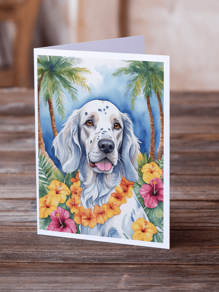 Glamorous Pups : English Setter Luau Greeting Cards Pack of 8