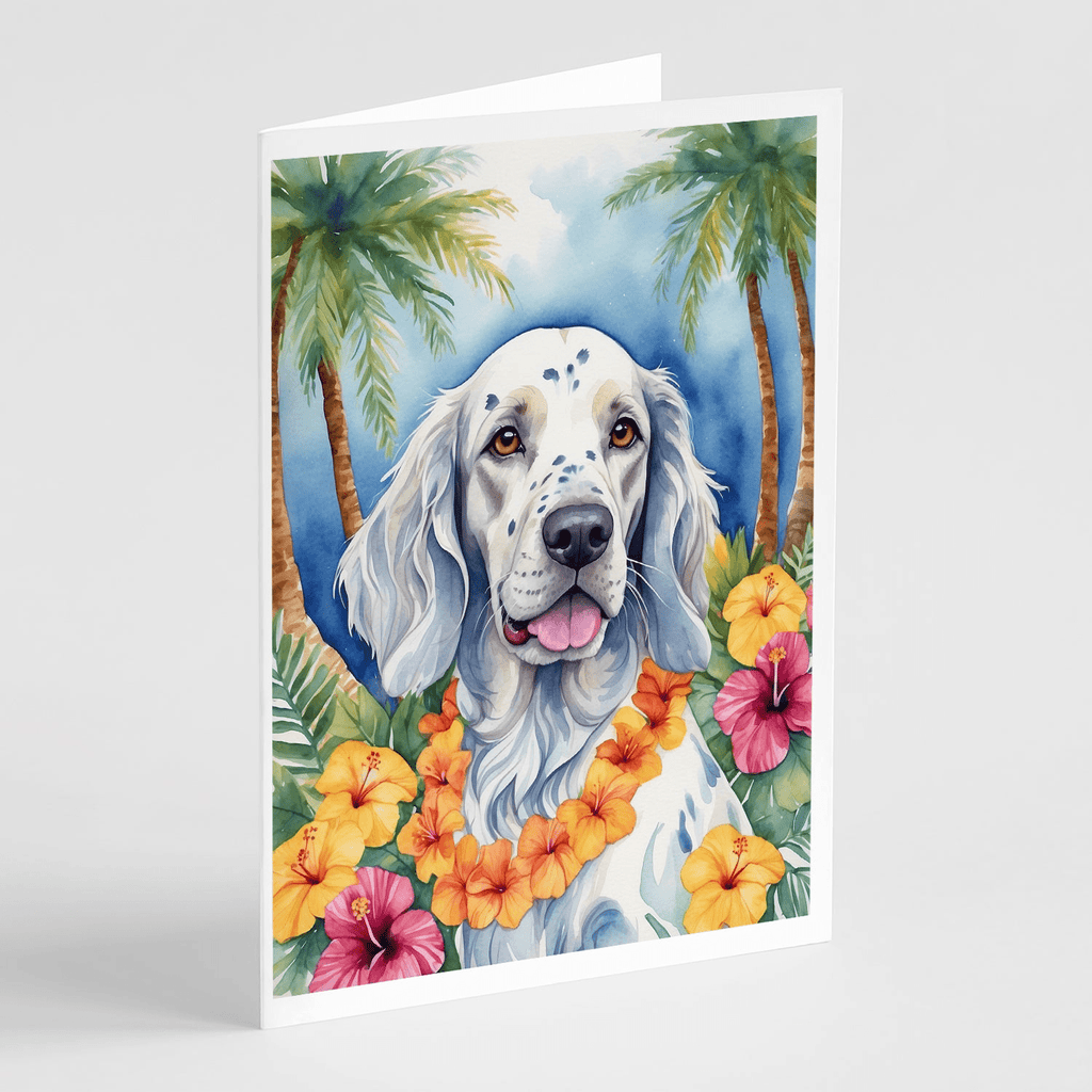 Glamorous Pups : English Setter Luau Greeting Cards Pack of 8
