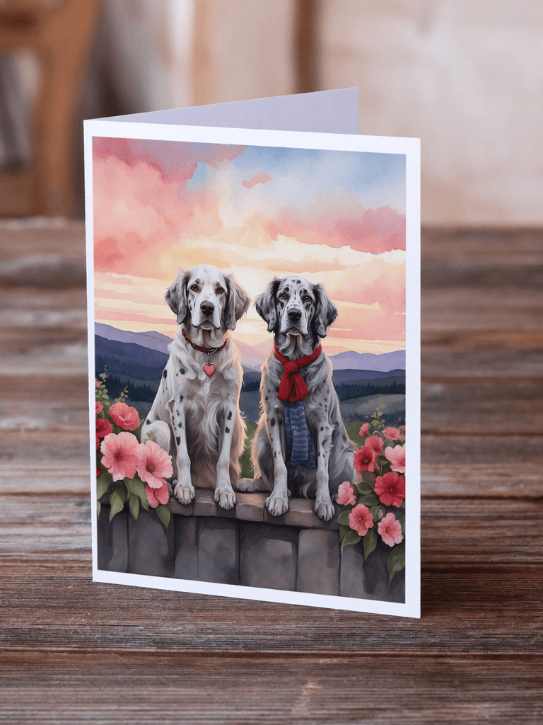 Glamorous Pups : English Setter Two Hearts Greeting Cards Pack of 8