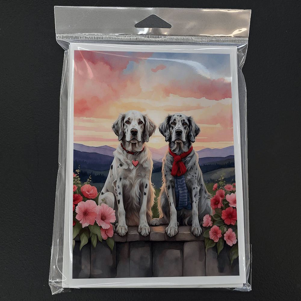 Glamorous Pups : English Setter Two Hearts Greeting Cards Pack of 8