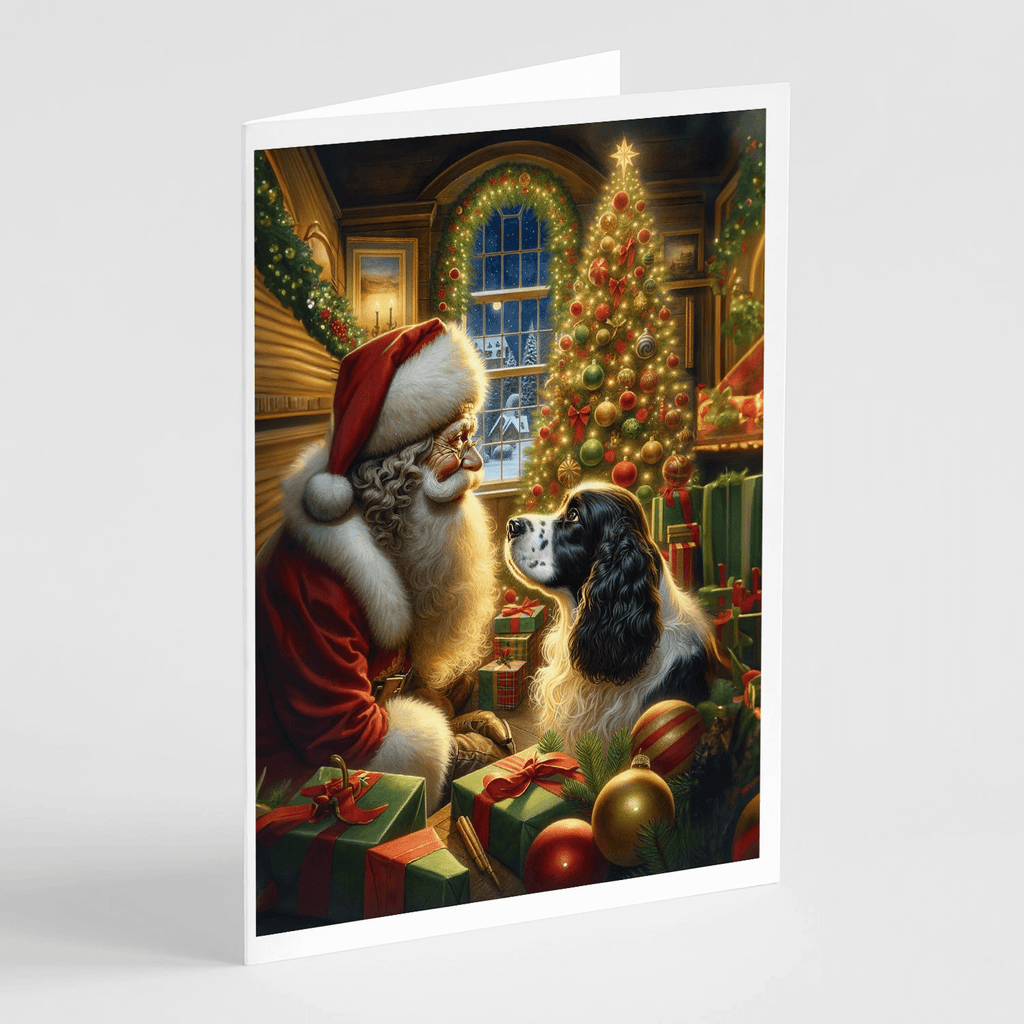 Glamorous Pups : English Springer Spaniel and Santa Claus Greeting Cards Pack of 8
