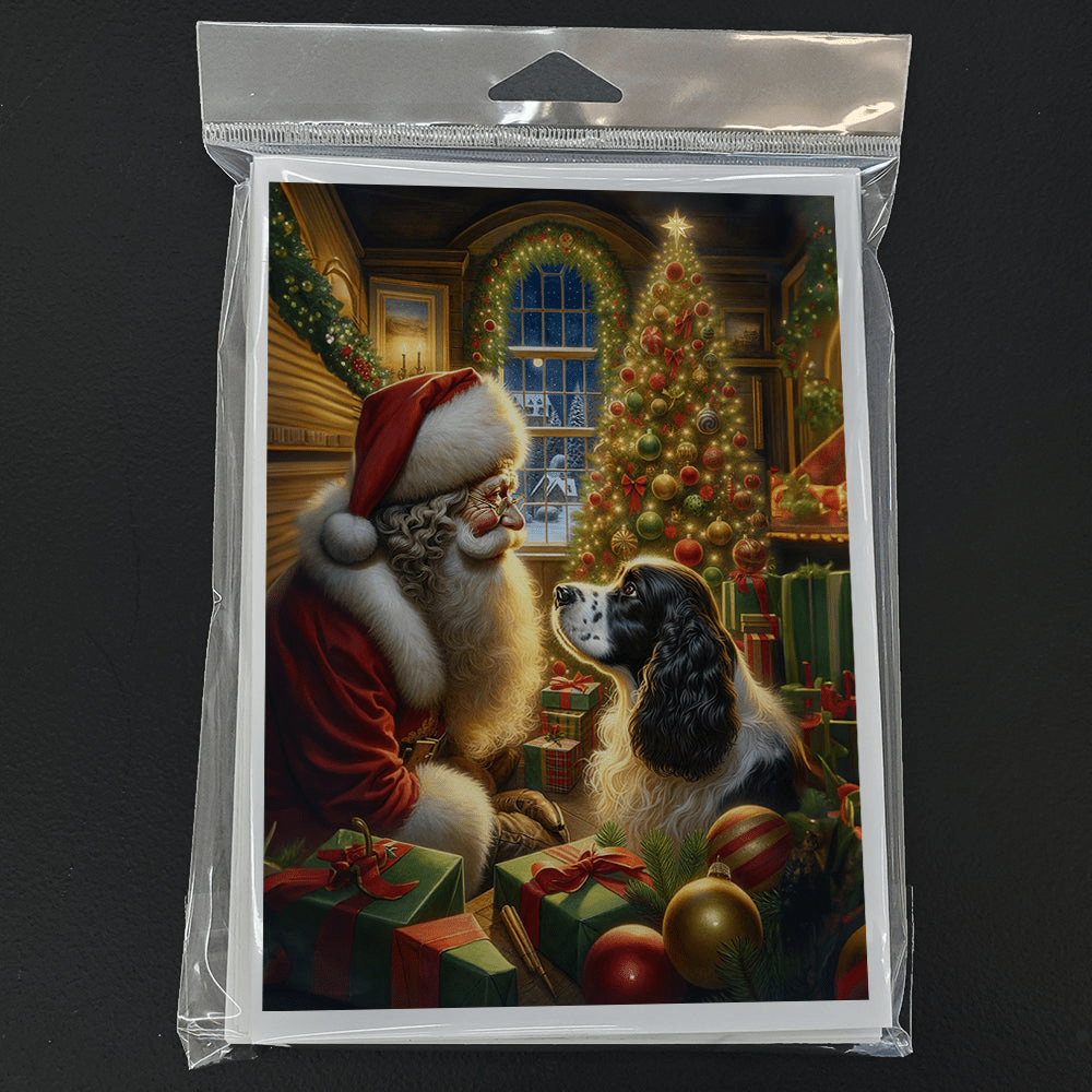 Glamorous Pups : English Springer Spaniel and Santa Claus Greeting Cards Pack of 8
