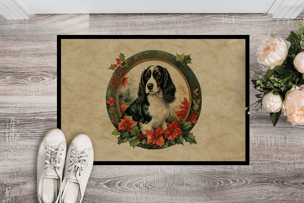 Glamorous Pups : English Springer Spaniel Christmas Flowers Doormat