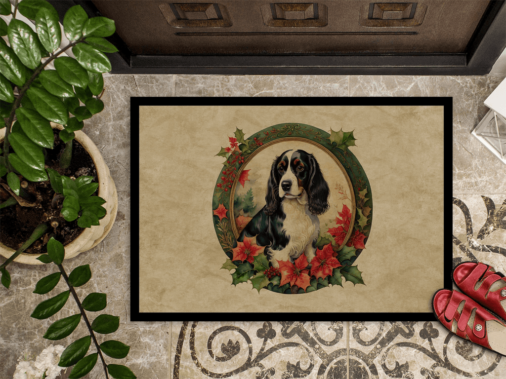 Glamorous Pups : English Springer Spaniel Christmas Flowers Doormat