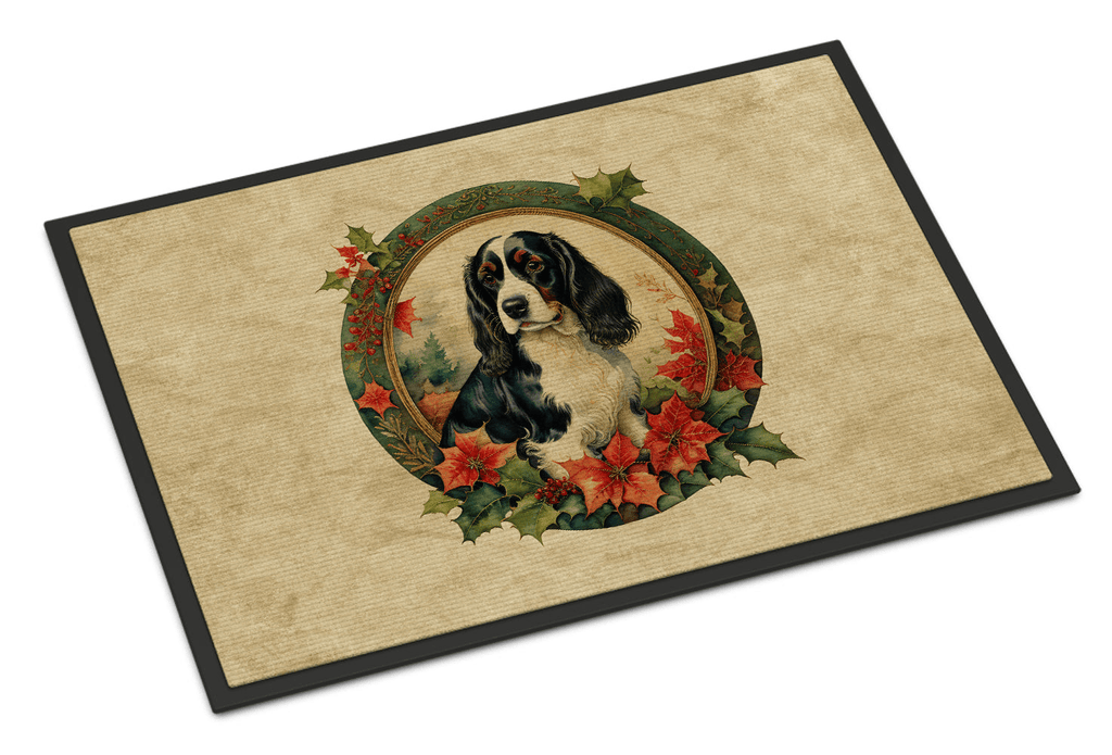 Glamorous Pups : English Springer Spaniel Christmas Flowers Doormat