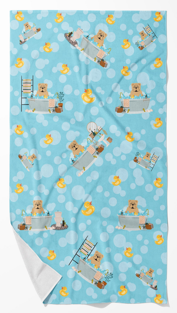 Glamorous Pups : Fawn English Bulldog in Bathtub Bath Towel Large