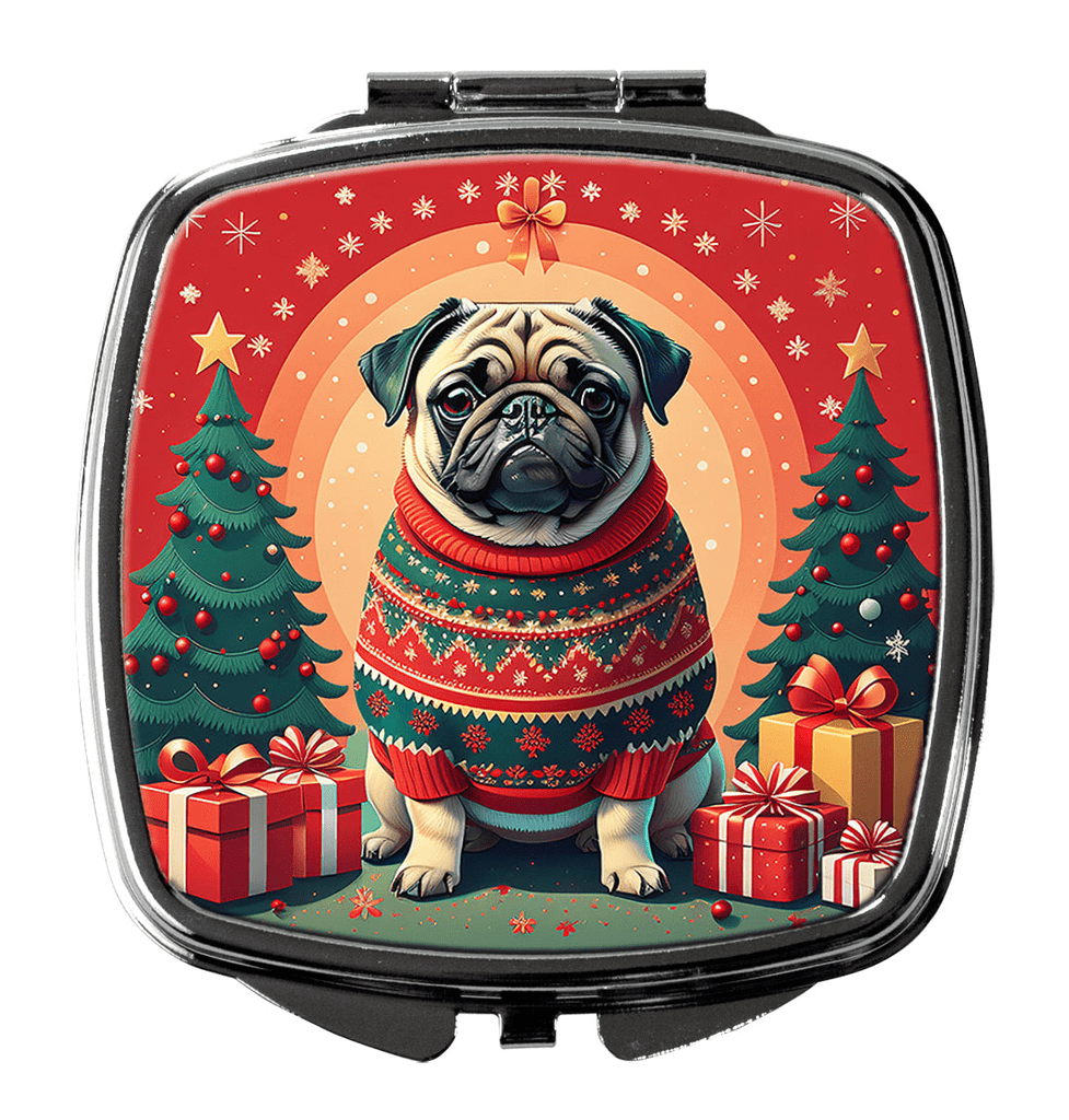 Glamorous Pups : Fawn Pug Christmas Compact Mirror
