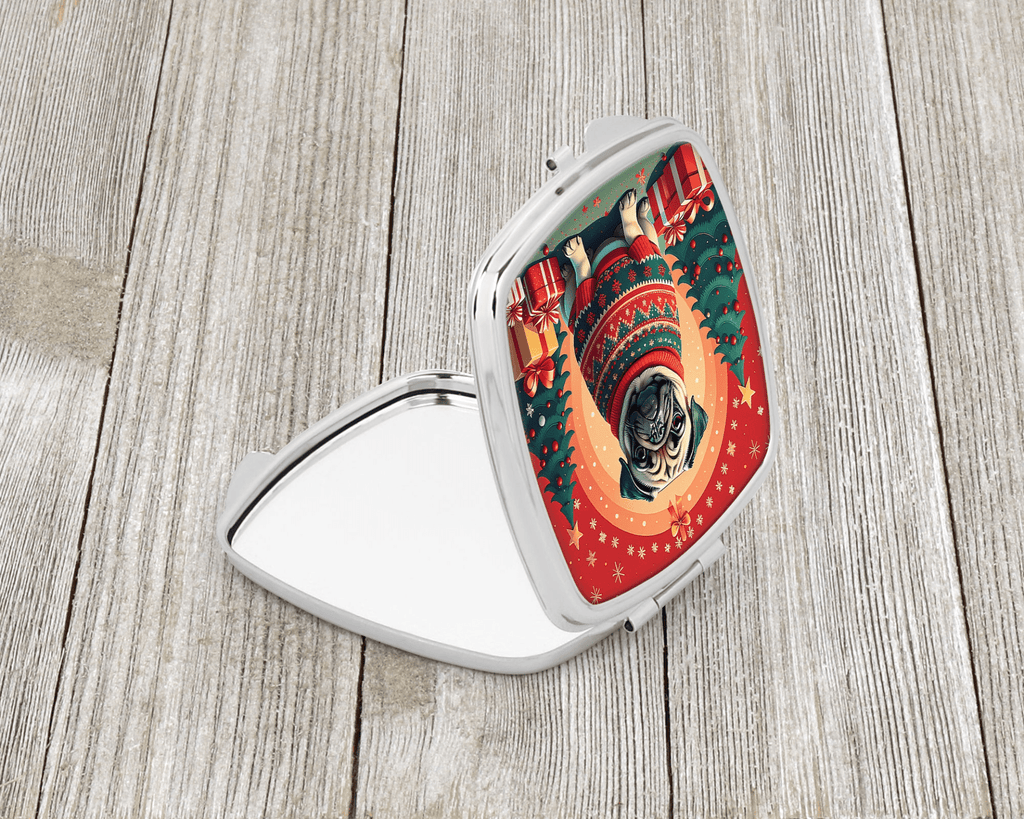 Glamorous Pups : Fawn Pug Christmas Compact Mirror