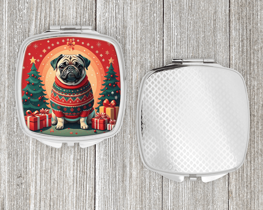 Glamorous Pups : Fawn Pug Christmas Compact Mirror