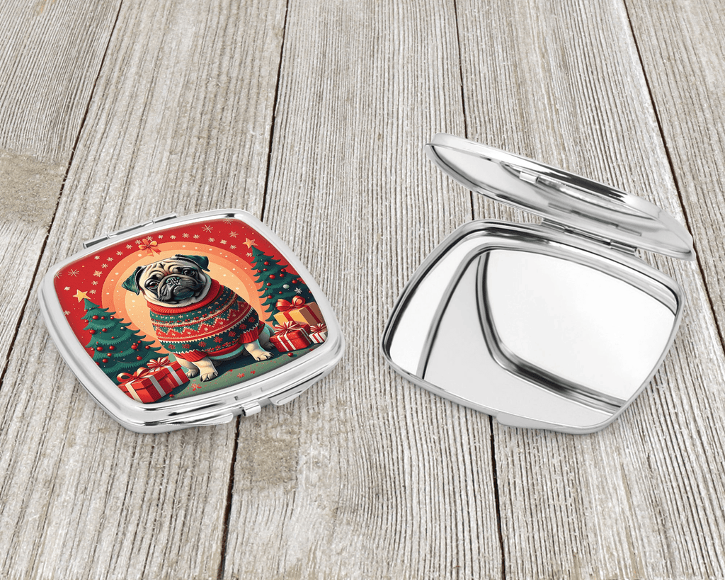 Glamorous Pups : Fawn Pug Christmas Compact Mirror