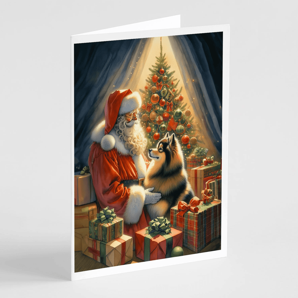 Glamorous Pups : Finnish Spitz and Santa Claus Greeting Cards Pack of 8