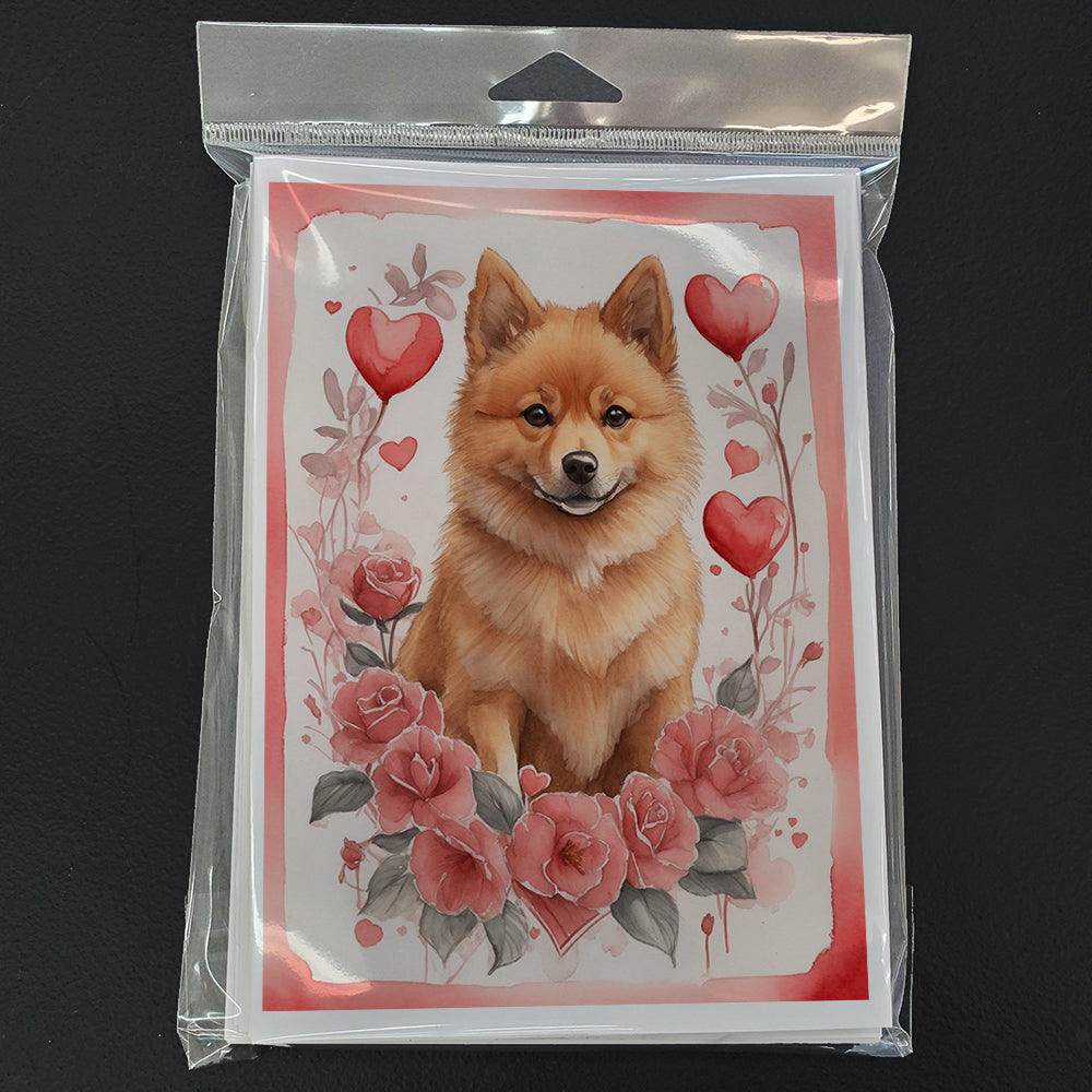 Glamorous Pups : Finnish Spitz Valentine Roses Greeting Cards Pack of 8