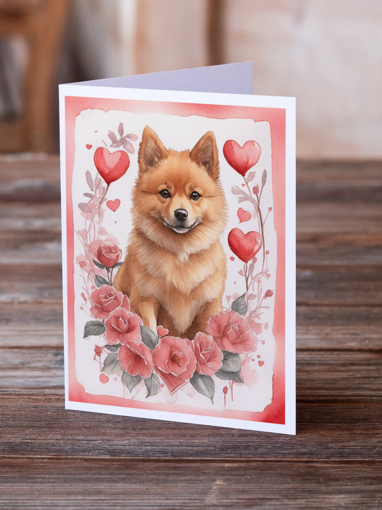 Glamorous Pups : Finnish Spitz Valentine Roses Greeting Cards Pack of 8