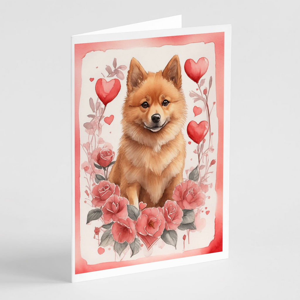 Glamorous Pups : Finnish Spitz Valentine Roses Greeting Cards Pack of 8