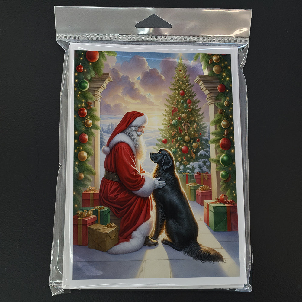 Glamorous Pups : Flat-Coated Retriever and Santa Claus Greeting Cards Pack of 8