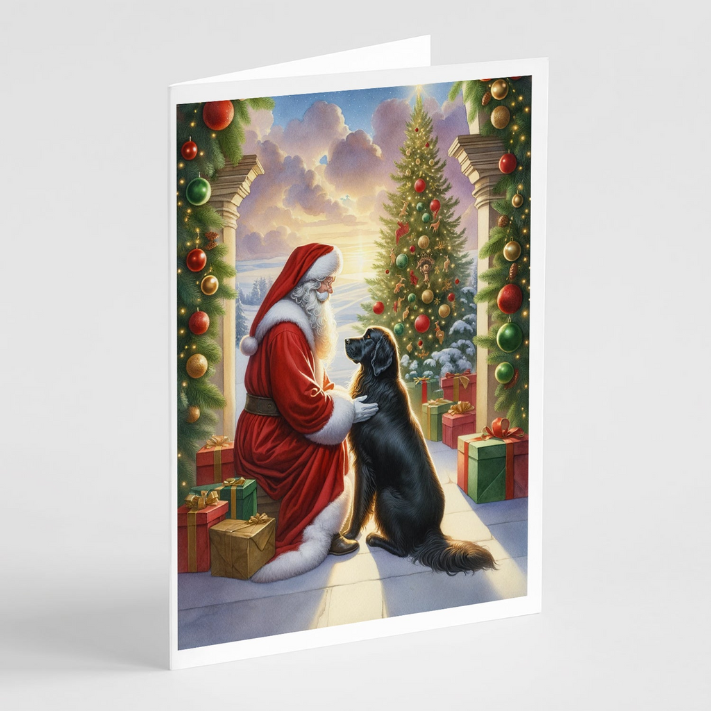 Glamorous Pups : Flat-Coated Retriever and Santa Claus Greeting Cards Pack of 8
