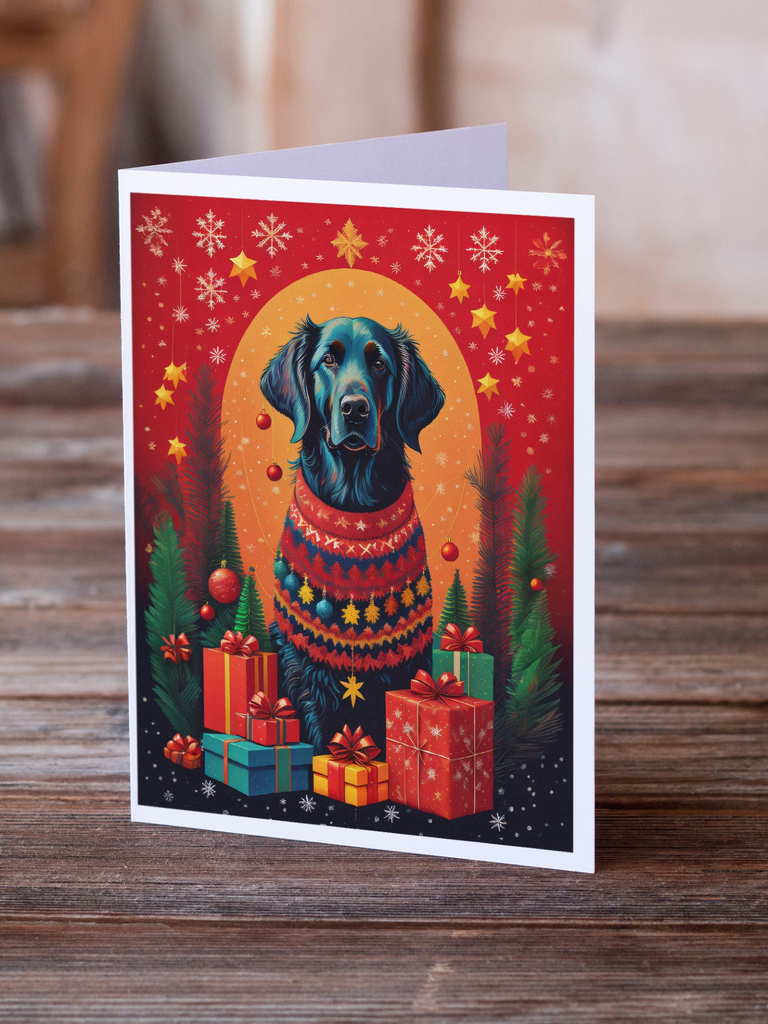 Glamorous Pups : Flat-Coated Retriever Holiday Christmas Greeting Cards Pack of 8
