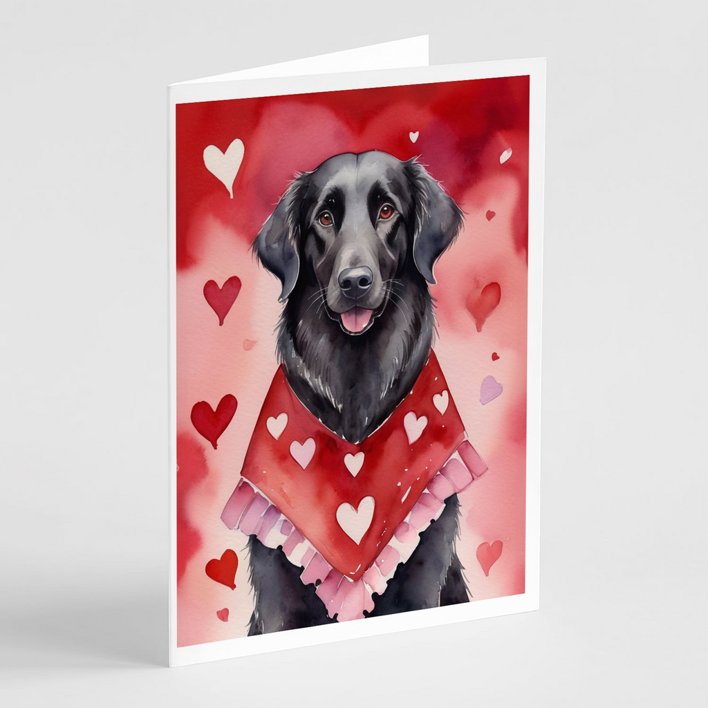 Glamorous Pups : Flat-Coated Retriever My Valentine Greeting Cards Pack of 8